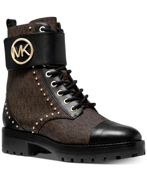 michael kors black and brown leather boots|Michael Kors black flat boots.